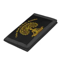 Intricate Gold Buddha Sculpture Trifold Wallet