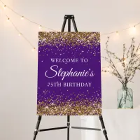 Gold Glitter Royal Purple 75th Birthday Welcome Foam Board