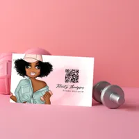 Fashionable Afro Fitness Instructor Girl QR Code Business Card