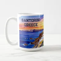 Colorful Santorini Greece Sketch Watercolor | Coffee Mug