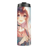 Cute Anime Girl Holding a Boba Tea Thermal Tumbler