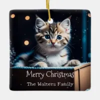 Personalized Christmas Message Christmas Kitten Ceramic Ornament