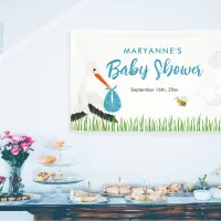 Rustic Stork with Bee & Butterfly Boy Baby Shower Banner