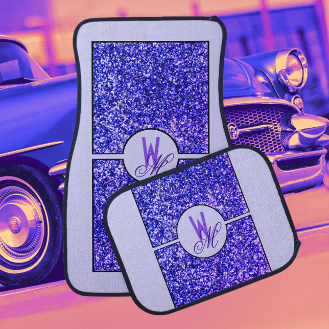 Elegant Purple Glitter Monogrammed  Car Floor Mat