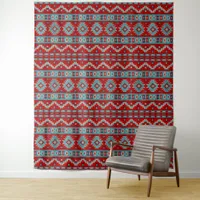 Southwest Mesas Turquoise & Red Geometric Design Tapestry