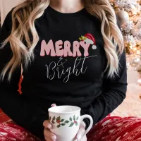 Merry Bright Pink Red Retro 80's Font Santa Hat T-Shirt