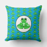 Blue and Green Frog Themed  Throw Pillow