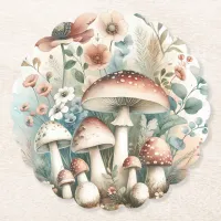 Watercolor Vintage Mushrooms and Flowers Wedding Paper Coaster