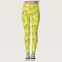 Yellow Tulips Pattern Leggings