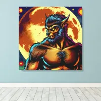 Comic Book Style Werewolf in Front of Full Moon Canvas Print