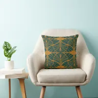 Elegant Art Deco Golden Mustard & Teal Scallops Throw Pillow