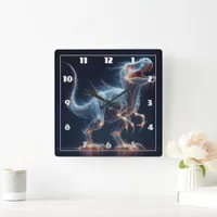 Glowing Dinosaur in Mystical Environment at Night Square Wall Clock