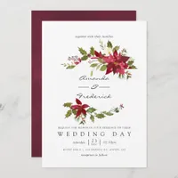 Burgundy Watercolor Floral Christmas Wedding Invitation