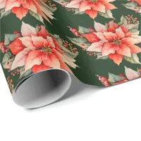 Elegant Red Poinsettia Christmas Wrapping Paper