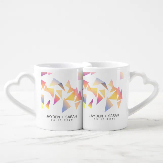 Pastel Triangle Confetti on White Wedding Coffee Mug Set