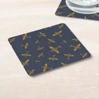 Spitfire Fighter War Planes on Blue Night Sky Square Paper Coaster