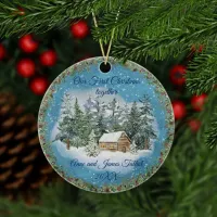 First Christmas Watercolor Winter Scene Ceramic Ornament