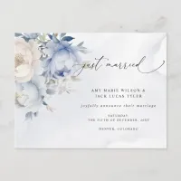 Rustic Dusty Blue Floral Wedding Announcement Postcard