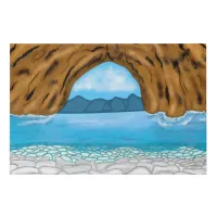 Ocean Waves and Canyon Drawing Peaceful   Faux Canvas Print