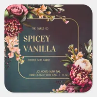 Bold Red Floral Gold Luxury Soy Candle Label