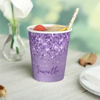 Glittery Glam Royal Purple Name Paper Cups