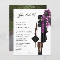 Budget Purple Photo She Did It Graduation Invite