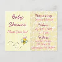 Yellow and Pink Bumblebee Baby Shower Invitation