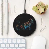 Plasma Cat on Black in Vibrant Colors Wireless Charger