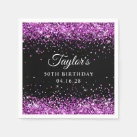 Purple Glitter Black 50th Birthday Napkins