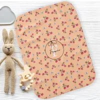 Hand Drawn Bow Cherry Pattern Vintage Peach Retro  Baby Burp Cloth