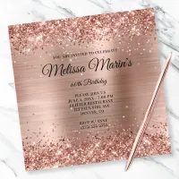 Faux Rose Gold Glitter Foil Monogram 60th Birthday Invitation