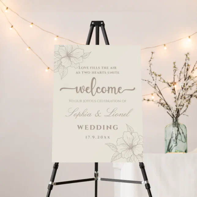 Elegant Minimalist Monotone Floral Wedding Foam Board