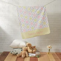 Pastel Pinwheels with Pink Name on Yellow Baby Blanket