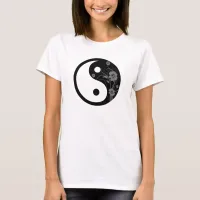 Yin Yang Symbol Black Floral T-Shirt