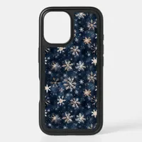 Simple Dark Blue with Snowflakes iPhone 16 Case