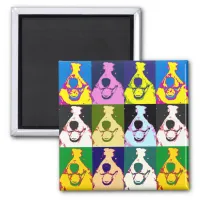 Colorful Retro Border Collie Pop Art Square Magnet