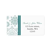 Teal White snowflakes winter wedding Label