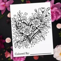 Pretty Heart and Flowers | Coloring Page