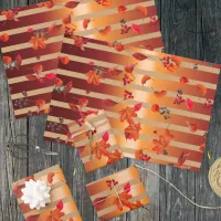 Falling Autumn Foliage Red Black Berries Striped Wrapping Paper Sheets