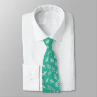 Aqua Blue and White Tropical Palm Print Neck Tie