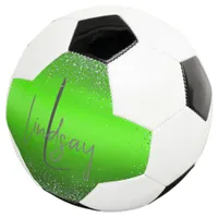 Green Brushed Metal Glitter Monogram Simple | Soccer Ball