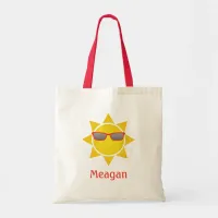 Yellow Gradient Sun with Red Shades and Name Tote Bag