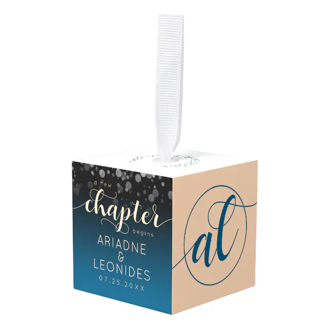 Elegant Peach Oceanic Blue Wedding A New Chapter Cube Ornament