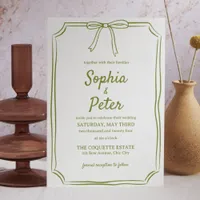 Olive Green Chic Hand-Drawn Bow Timeless Wedding Invitation