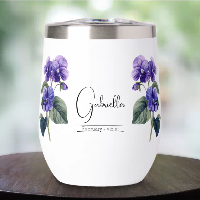 Birth Month Flower February Violet  Thermal Wine Tumbler