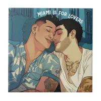 Miami Downtown Gay Men Cuddling Illustration Gift  Ceramic Tile