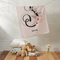 Alphabet Script Letter S Floral Monogram Flower Baby Blanket