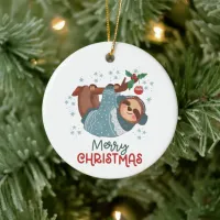 Lazy Sloth Christmas Ceramic Ornament