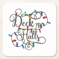 deck the halls holiday lights Christmas Square Paper Coaster