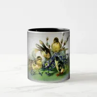 Vintage Easter Rabbit, Baby Chicks & Flowers, ZSSG Two-Tone Coffee Mug